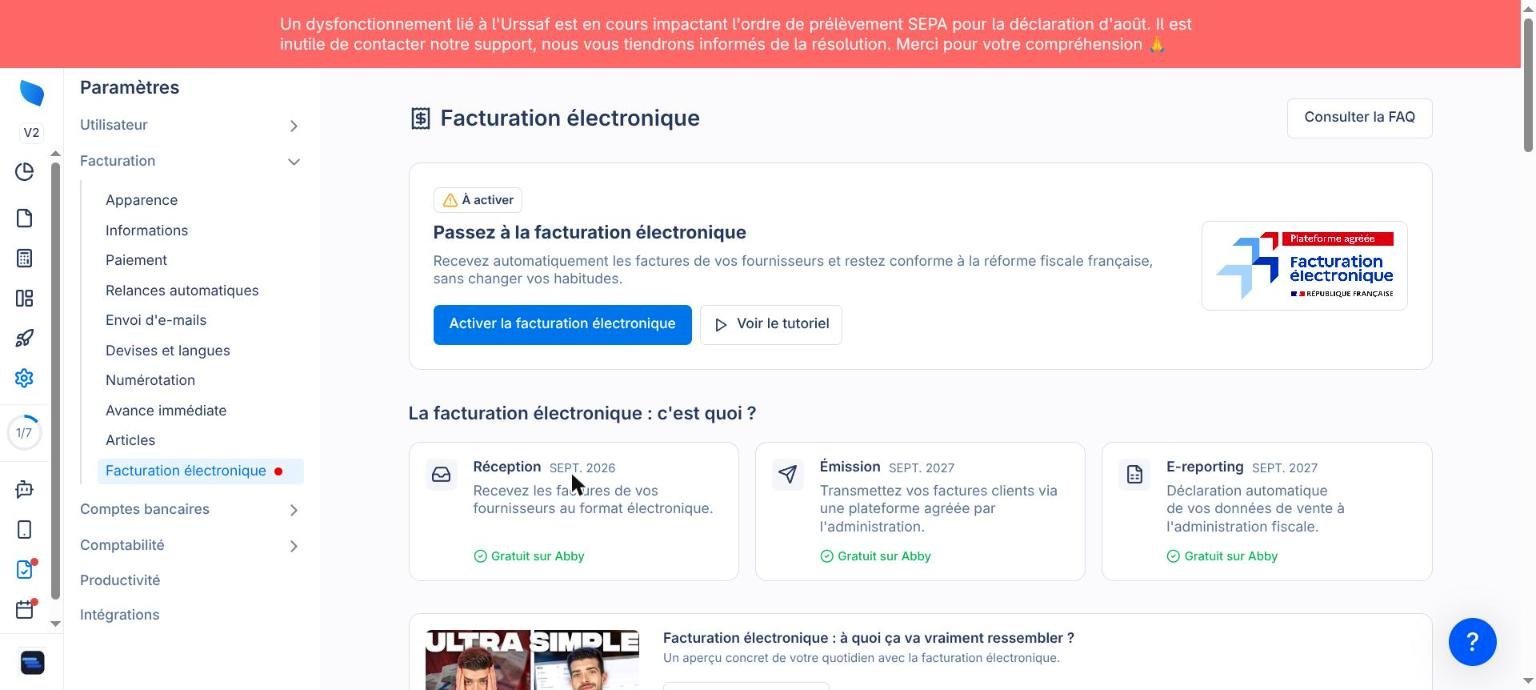 Abby : réglage de la facturation électronique, réception, émission et e-reporting gratuits