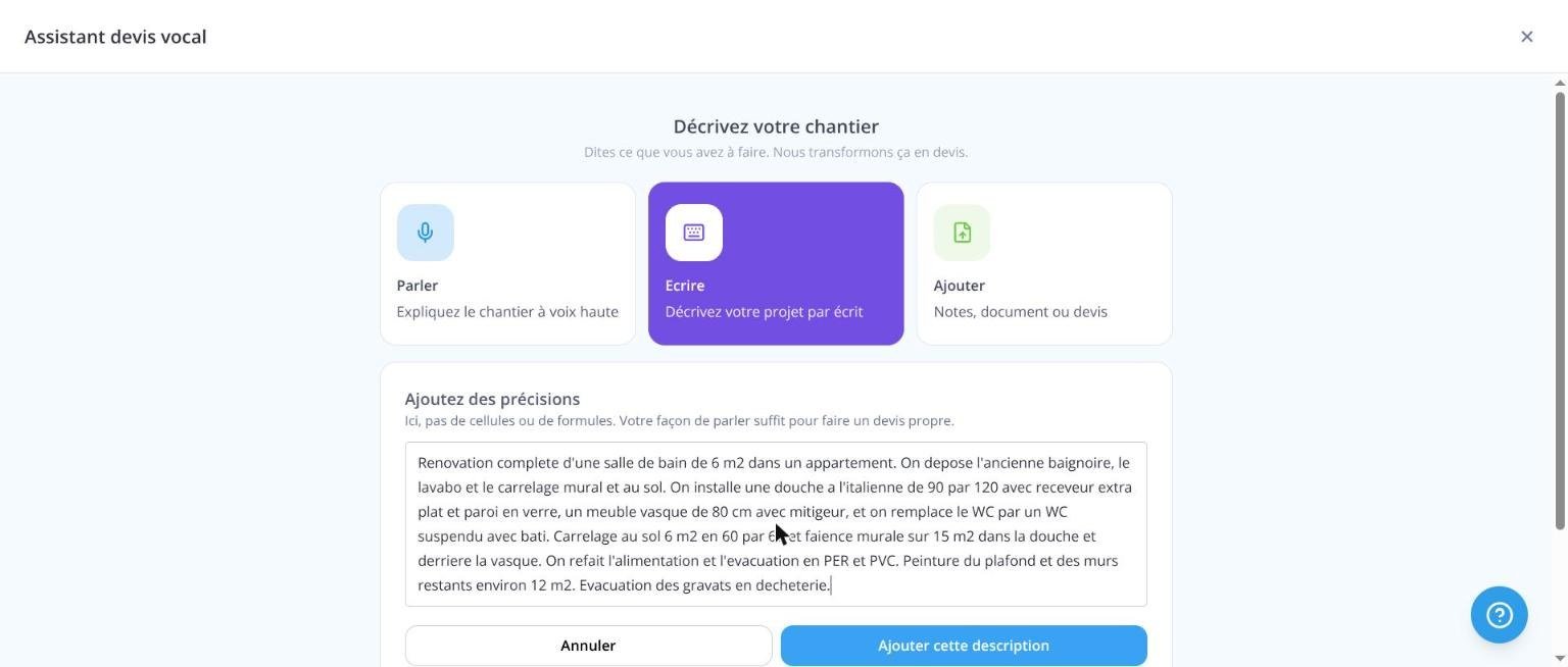Obat : la description saisie dans l'assistant