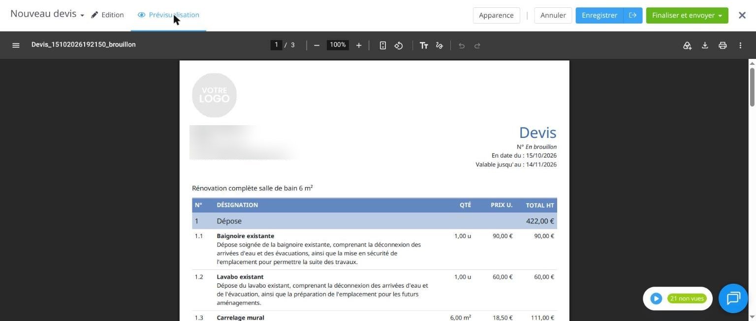 Obat : première page du PDF, coordonnées floutées
