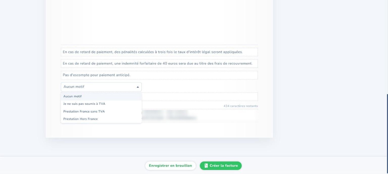 Tiime : choix du motif d'exonération de TVA