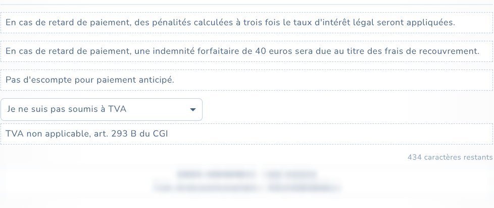 Tiime : mention « TVA non applicable, art. 293 B du CGI » ajoutée automatiquement